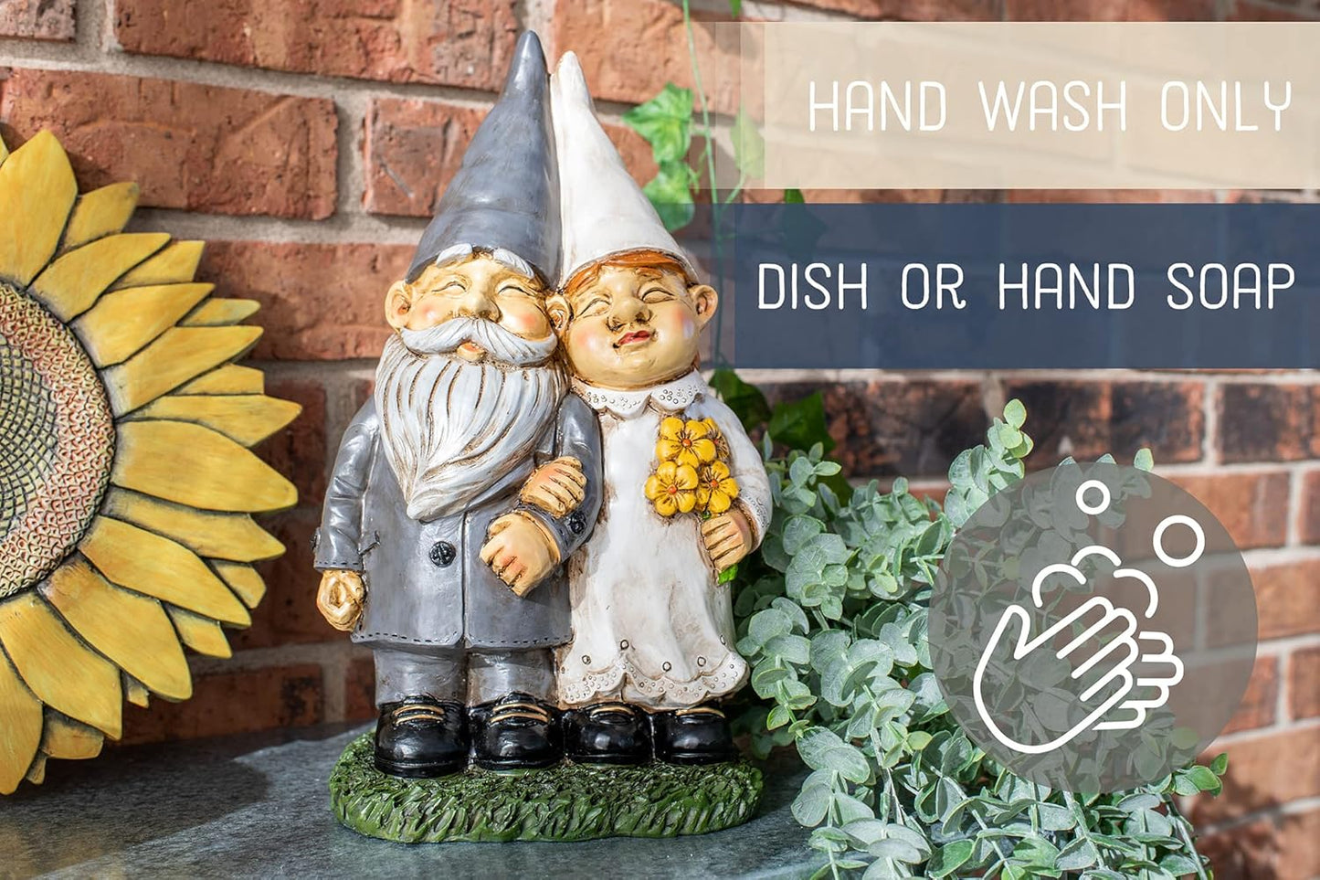 NAT & JULES Married Gnome Couple Colorful Finish 12 inch Resin Garden Statue