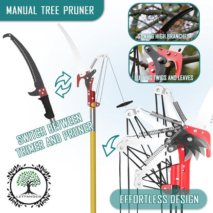 Pole Saws for Tree Trimming, 7.3-27 ft Extendable Tree Trimmers Long Handle Pruner, Sharp Steel Blade and Scissors High Branches Trimming, Tree Pruner, Tree Saw (7.3-27 ft with Scissors)