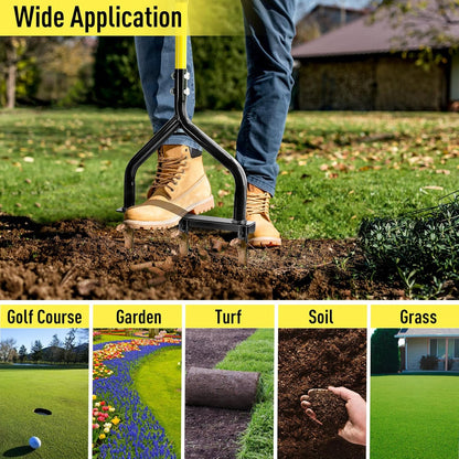 JARDINEER Manual Push Lawn Aerator Coring Tool, Plug Aerators with 3 Hollow Tine, 5-Inch Deep Yard Aeration Tool, Soil Core Aerators with Wider Handle