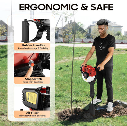 Handheld Trencher Digger Machine, 52CC 2-Stroke Gasoline Engine Tree Digger 1900W 6500RPM±200 Portable Trench Diggers for for Digging Planting and Trenching