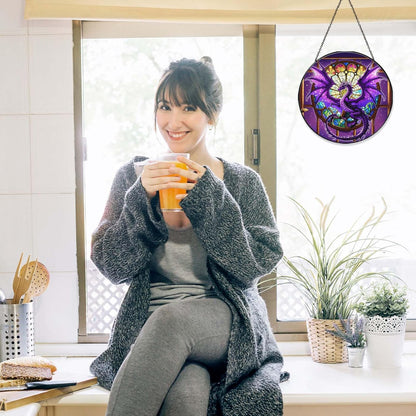 Purple Dragon Stained Glass Window Hanging Dragons SunCatcher Dragon Lovers Gifts for Kid Room Decor Handmade SunCatcher Decoration for Home Decor, 7.87inch