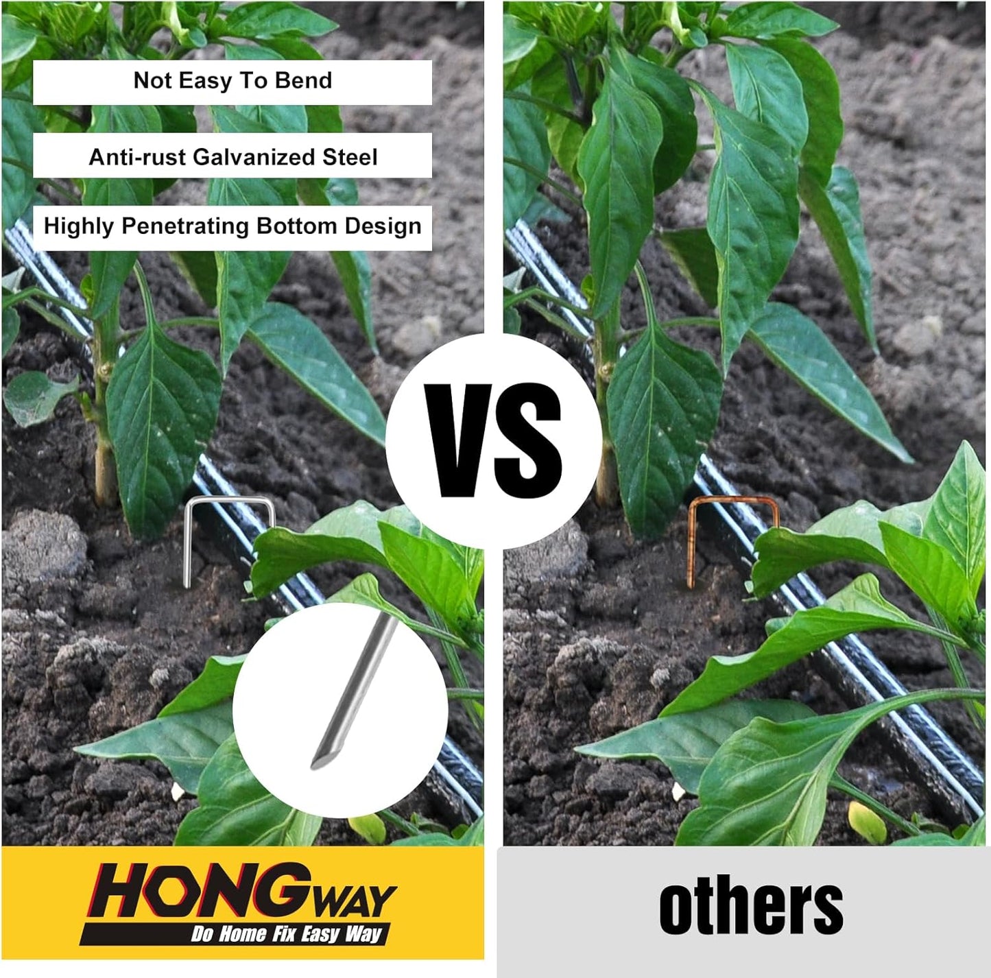 HongWay 120 Pack 12 Inch Landscape Staples, Garden Stakes 11 Gauge Galvanized Ground Staples Lawn Yard Tent Fence Stakes Landscaping Fabric Pins for Gardening Secure Outdoor Decorations