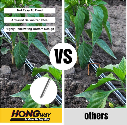 HongWay 120 Pack 12 Inch Landscape Staples, Garden Stakes 11 Gauge Galvanized Ground Staples Lawn Yard Tent Fence Stakes Landscaping Fabric Pins for Gardening Secure Outdoor Decorations