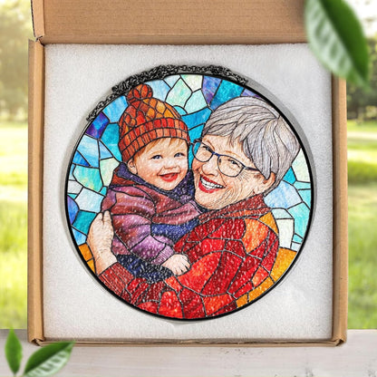 LOVELYPOD Custom Grandma and Grandkids Faux Stained Glass Sun Catcher, Personalized Family Portrait Window Hanging, Gifts for Grandma, Mom Photo Gifts, Custom