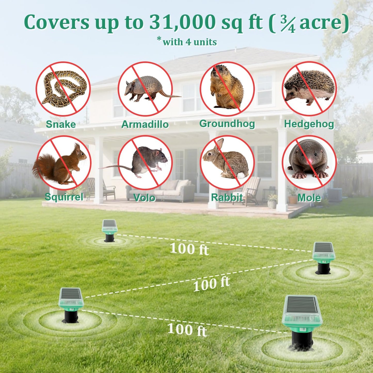 Mole Repellent Solar Powered, IP67 Waterproof Solar Mole Repellent Ultrasonic Snake Repellent Deterrent Gopher Vole Snake Pest and Other Rodent Animals, Get Rid of Moles, Groundhogs