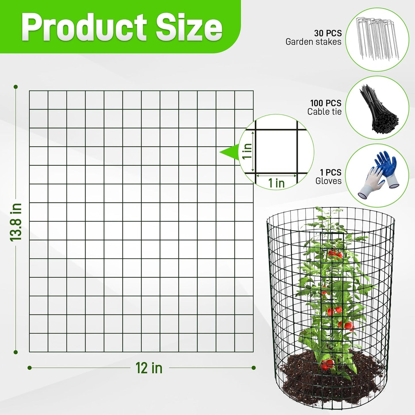 8 Pack Plant Protectors from Animals, 13.8"x 12" Wire Plant Protector, Wire Cages for Plants with Stakes and Cable Ties, Metal Plant Cages for Plants, Vegetables, Flowers