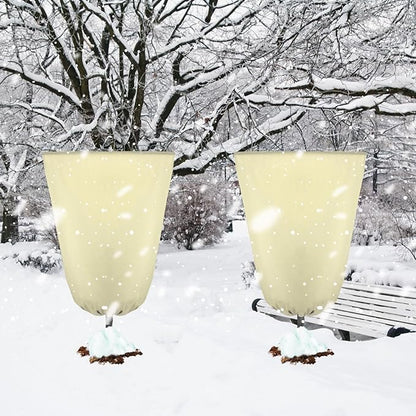 4 Pcs Plant Covers Freeze Protection 35.4" x 59" Winter Frost Blankets for Outdoor Plants with Zipper Drawstring Frost Cloth Freeze Covers Warm Shrub Jacket for Fruit Tree Potted(Beige)