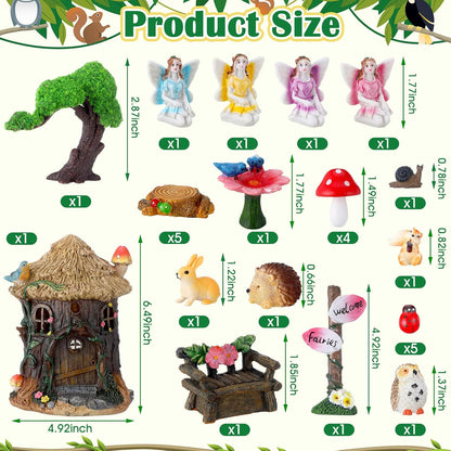 Leyndo 28 Pcs Solar House Garden Accessories Fairy Light up Fairy Figures Garden Kit Resin Miniature Mushroom House Figures Micro Landscape Ornaments(Retro)