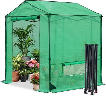 COOS BAY 6x6 FT Portable Walk-in Greenhouse, Pop up Outdoor Green House with Power Access Openings, Zippered Doors & Windows, Durable PE Cover, Green