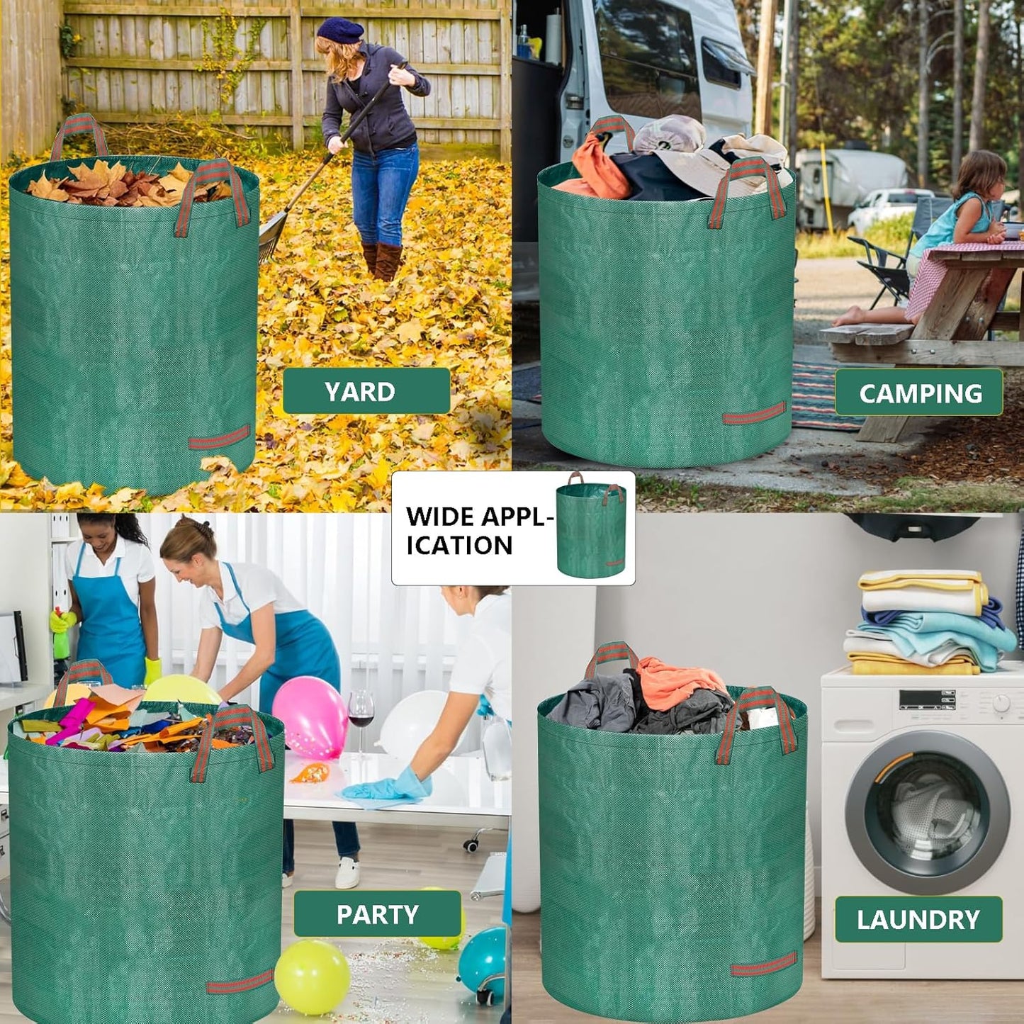 Reusable Yard Waste Bags, 72 Gallon Lawn and Leaf Bags 3 Pack with Reinforced Handles and Gardening Gloves, Heavy Duty Standable Garden Waste Bags for Leaves, Grass, Camping, Recycling