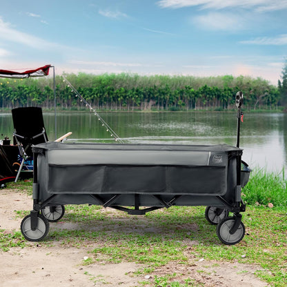 Timber Ridge 51.2'' Extended Collapsible Wagon Cart, 500LBS Heavy Duty Foldable Utility Wagon with Adjustable Handle, 400L Capacity Portable Cart with Cargo Net for Camping Sports Shopping-Grey