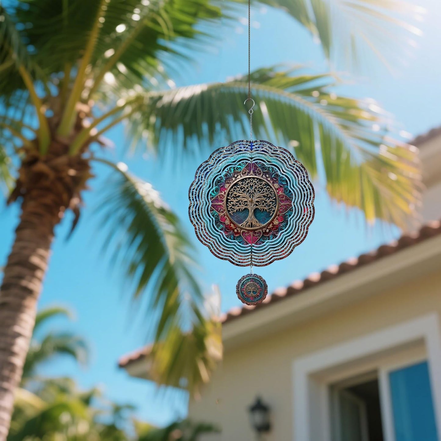 Wind Spinners Outdoor, Retro Boho Tree of Life 3D Stainless Steel Wind Sculpture Spinner for Garden Outside Hanging Decor Mother's Day Christmas Birthday Gifts for Women Men Mom Nana 7.8 in
