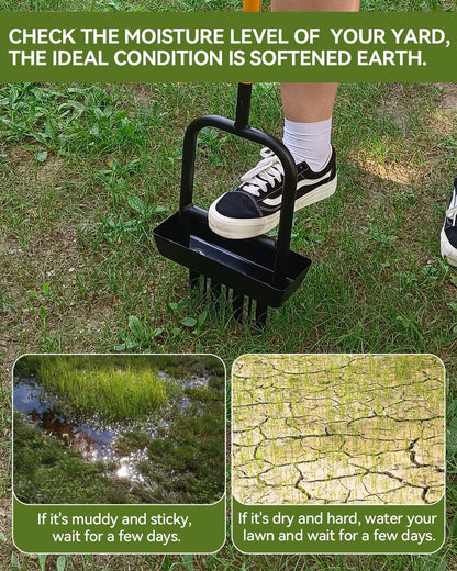 2-in-1 Manual Lawn Aerator Tool with Soil Core Storage Tray - 41.3" Heavy Duty Carbon Steel Garden Core Aerator Lawn Tool- Multifunctional Spike & Plug Aerator for Compacted Soil(Black + Orange)