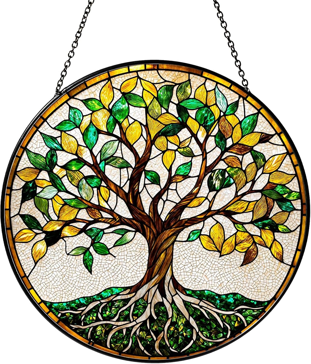 Tree of Life Stained Glass Window Hanging World Tree Sun Catcher Gifts for Women Handmade Suncatchers Decoration for Garden Home Windows Hanging Protection Charm, 7.87inch