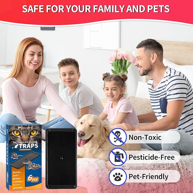 LULUCATCH Mouse Traps, 6 Pack Large Glue Traps Mouse Traps Indoor for Home, Pre-Baited Non-Toxic Bulk Glue Boards for Mice, Snakes, Rat, Lizard & Spiders, Pet Safe Pest Control