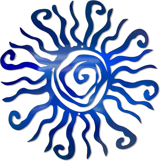 Riverside Designs Wacky Sun Metal Wall Art Indoor/Outdoor Decor - 18" Blue Rust Proof Wall