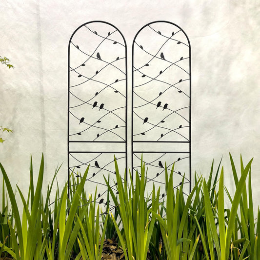 Metal Garden Trellis Rustproof Trellis for Climbing Plants Outdoor Flower Support Bird Deco (Black-2 Pack, 86.7"x19.7")