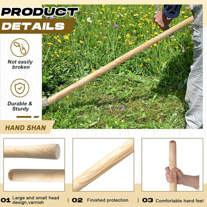 Lasnten 2 Pcs 55 Inch Pure Solid Wood Replacement Hoe Handle for Garden Digging Spading Fork, Shovel Handle Replacement, 1.38-1.77 Inch Diameter