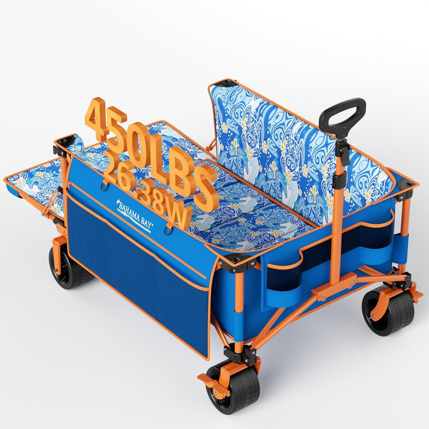 Old Bahama Bay Extra Large Heavy-Duty Beach Wagon - 55.11" x 26.38" Foldable Utility Cart with 400 lbs Capacity, Compact Fold Design, Ideal for Beach, Camping, Groceries, and Outdoor Adventures