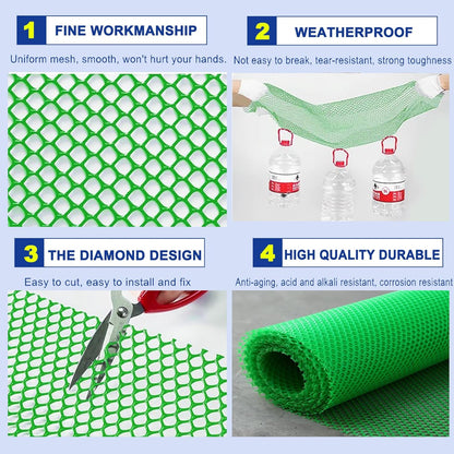 Upgraded Plastic Chicken Wire Fence Mesh 0.7in Poultry Animal Barrier Fence Garden Netting for Farm Poultry Chicken Netting Width 3.3ft(Size:65'L x 3.3'W Roll,Color:Green)
