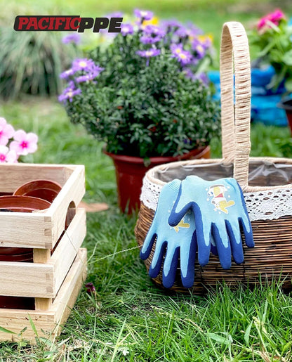 PACIFIC 3 Pairs Kids Gardening Gloves for Age 5-9, Toddler Rubber Coated Garden Gloves, Kids Work Gloves, for Children, Boys and Girls, Multicolor, XXS