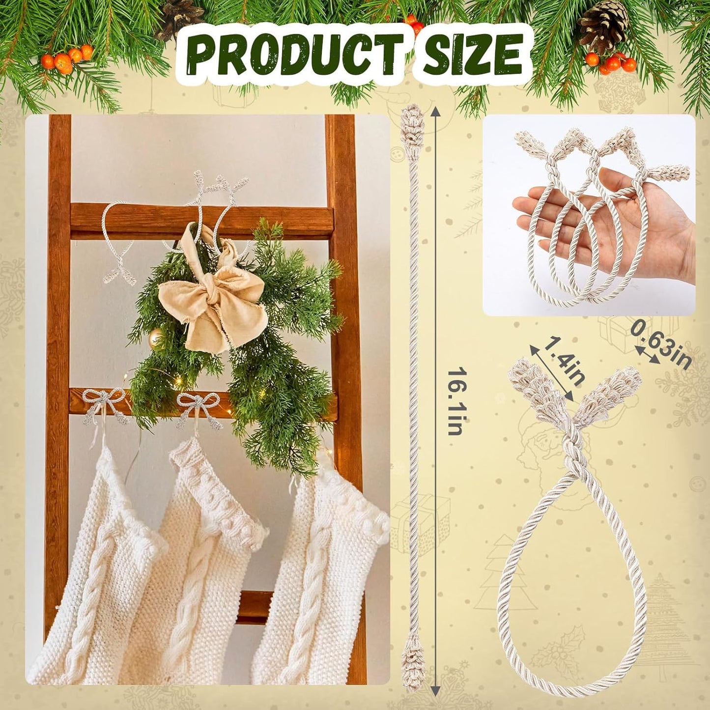 Shappy 12 Pieces Christmas Garland Banister Ties Christmas Decorative Reusable and Flexible Twist Ties for Garland, Banister Home Decoration (Ivory)