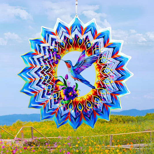Hummingbird Wind Spinner,Hanging Wind Spinners Outdoor for Garden Decoration，15.7 inch 3D Stainless
