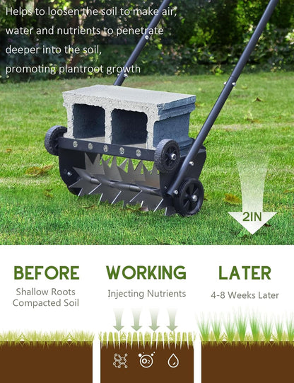 Lawn Aerator, 18 Inch Push Spike Aerator, Rotary Lawn Aerator, 4 Wheels Manual Scroll Aerator Lawn Tool, for Aerating Lawns Yard Care Loosening Soil