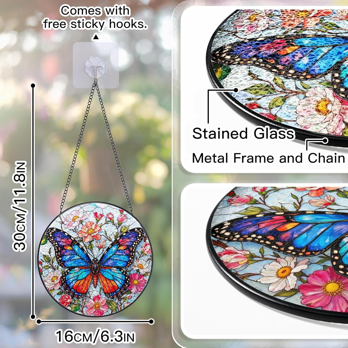 Stained Glass Window Hanging - Butterfly Sun Catchers Colorful Glass Panel Suncatcher Indoor Decor Window, Housewarming Birthday Gifts for Women, Wife, and Mom - 6.3 inch