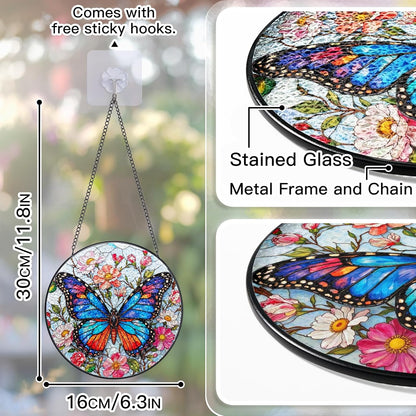 Stained Glass Window Hanging - Butterfly Sun Catchers Colorful Glass Panel Suncatcher Indoor Decor Window, Housewarming Birthday Gifts for Women, Wife, and Mom - 6.3 inch