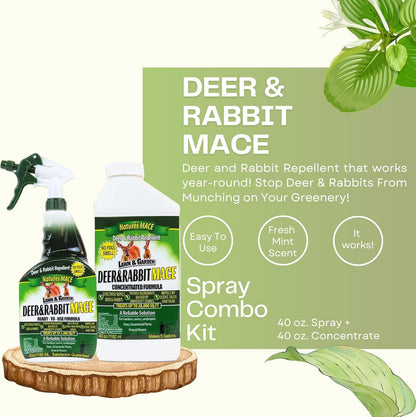 Nature’s MACE Deer & Rabbit Mace, Deer Repellent for Plants, 40 oz Combo Kit, Peppermint Spray, Keeps Deer Off Your Garden, Repel from Home, Safe to Use Around Children, Pets, Plants & Produce
