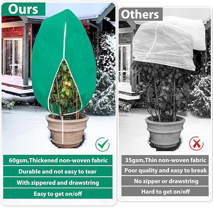 2 Pack Plant Covers Freeze Protection for Winter, 2.2oz/yd² (72" X 47") Frost Blankets Cloths With Zipper/Drawstring , Large Plant Frost Protection Covers Outdoor, for Shrub Bush Fruit Tree Potte