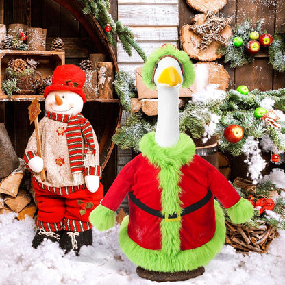 Christmas Porch Goose Outfit for 23" High Cement or Plastic Green Santa Claus Costume Lawn Christmas Goose Outfit for Yard Lawn Outdoor Garden Patio Xmas Holiday Decor