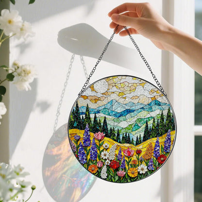 8-Inch Stained Glass Ornament, Stained Glass Window Hanging, Window Hanging Decor Suncatcher, Mountain Wildflower Ornament | Christmas, Mother’s Day, Birthday | Nature Art Gift, Gifts for Mom, Grandma