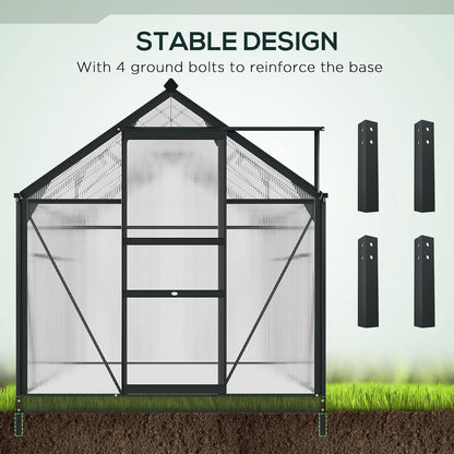 Outsunny 6' x 10' Greenhouse for Outdoors, Polycarbonate Greenhouse with Rain Gutter and Roof Vent, Aluminum Walk-in Green Houses for Outside for Patio Backyard Garden, Gray