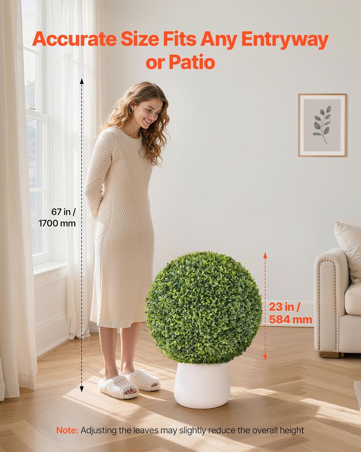 VEVOR Artificial Topiary Ball, 23 inch Faux Boxwood Plant Balls, Fake Silk Tree Look Real, Easy Assembly for Decor Front Porch Outdoor Patio Garden Balcony Backyard and Indoor Home Wedding, Green
