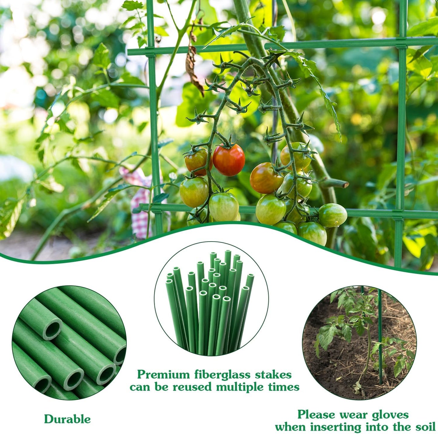 Garden Stakes 17Inch 20Pack, DIY Tall Plant Support Stakes of 4Ft,5Ft,6Ft,7Ft, HAINANSTRY Fiberglass Plant Stake for Indoor & Outdoor Plants, Tomato Vegetable Stakes for Garden
