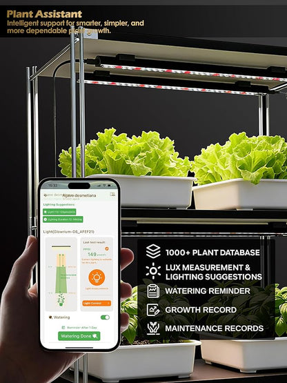 Smart Grow Light for Indoor Plants,3500K Full Spectrum LED Plant Light Strips with 3/9/12H Auto Timer,Stepless Dimming,Modular Design，Plug and Play (Black, 6 Pack 48W)