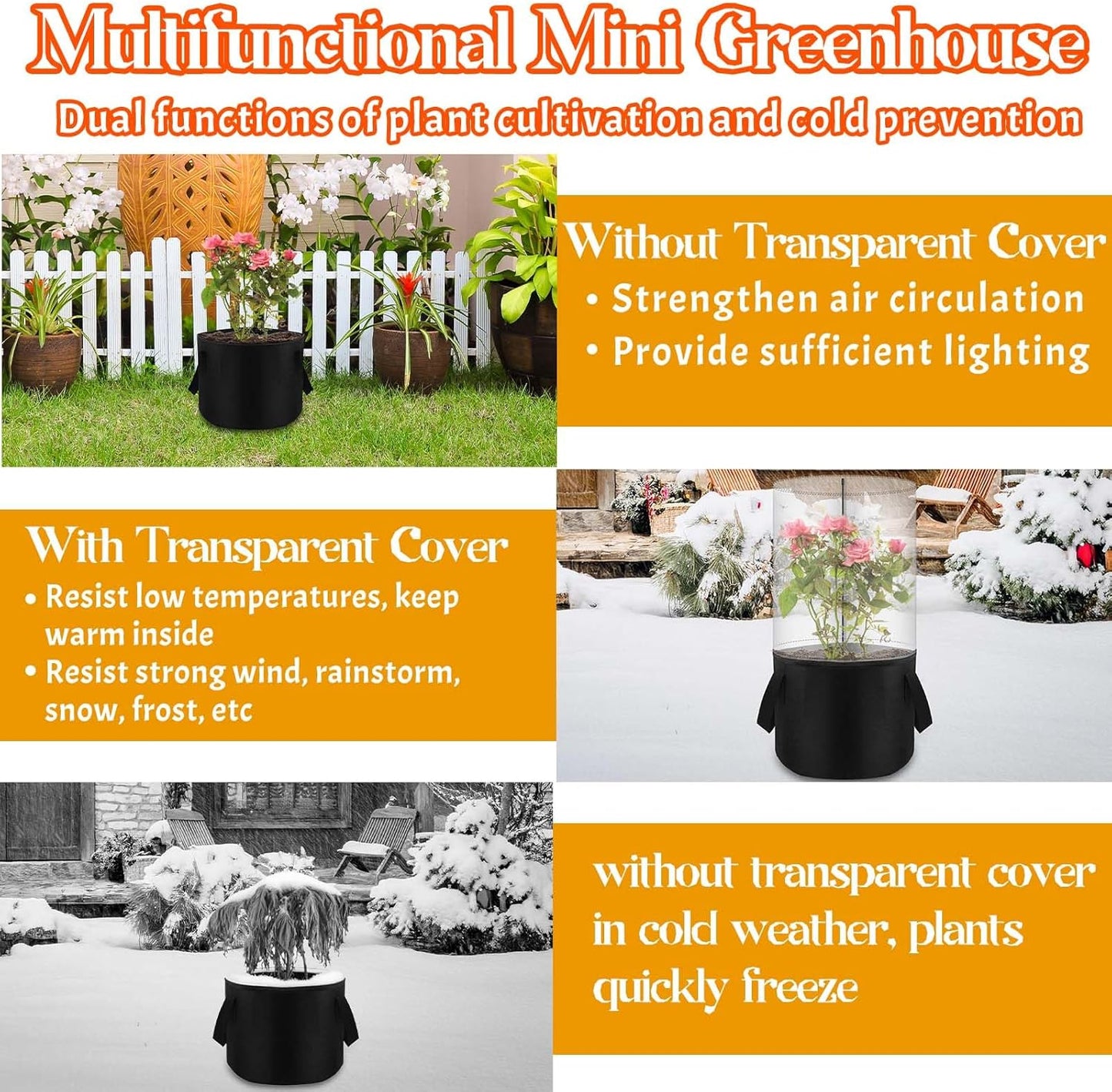 2PCS Mini Plant Greenhouse with Felt Planting Bag Round Planter Winter Garden Pot Covers Transparent Plant Frost Protection Cover with Support Rod for Outdoor Plants or Seedlings, 29.5" X 11.8"