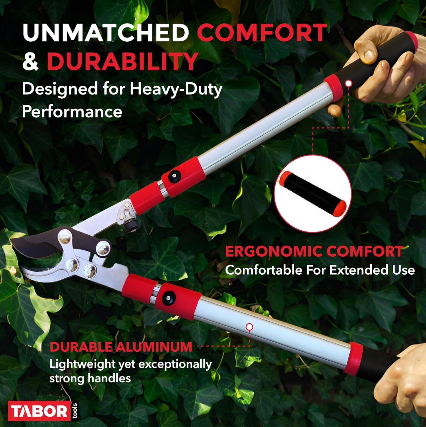 TABOR TOOLS GG21A Extendable Bypass Lopper with Compound Action, 27-40 Inch Telescopic Tree Trimmer, Long Handled Branch Cutter with ⌀ 1 1/2 Inch Cut Capacity, Makes Clean Neat Cuts.