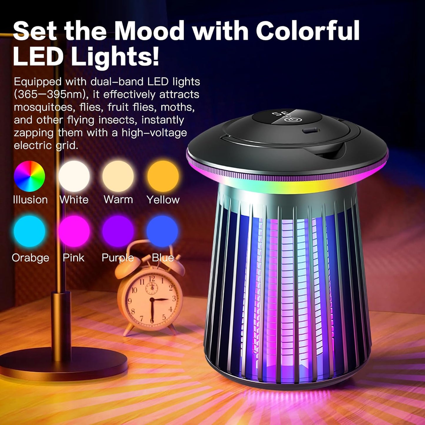 2025 Upgraded Mosquito Killer Lamp, 4200V Electric Bug Zapper for Indoor & Outdoor, Rechargeable LED Night Light - Safe for Baby & Family, Camping, Backyard, Terrace