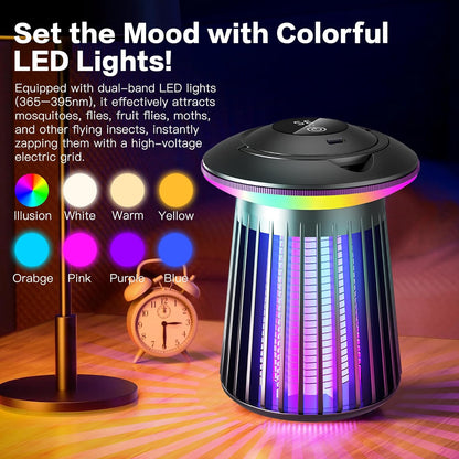 2025 Upgraded Mosquito Killer Lamp, 4200V Electric Bug Zapper for Indoor & Outdoor, Rechargeable LED Night Light - Safe for Baby & Family, Camping, Backyard, Terrace
