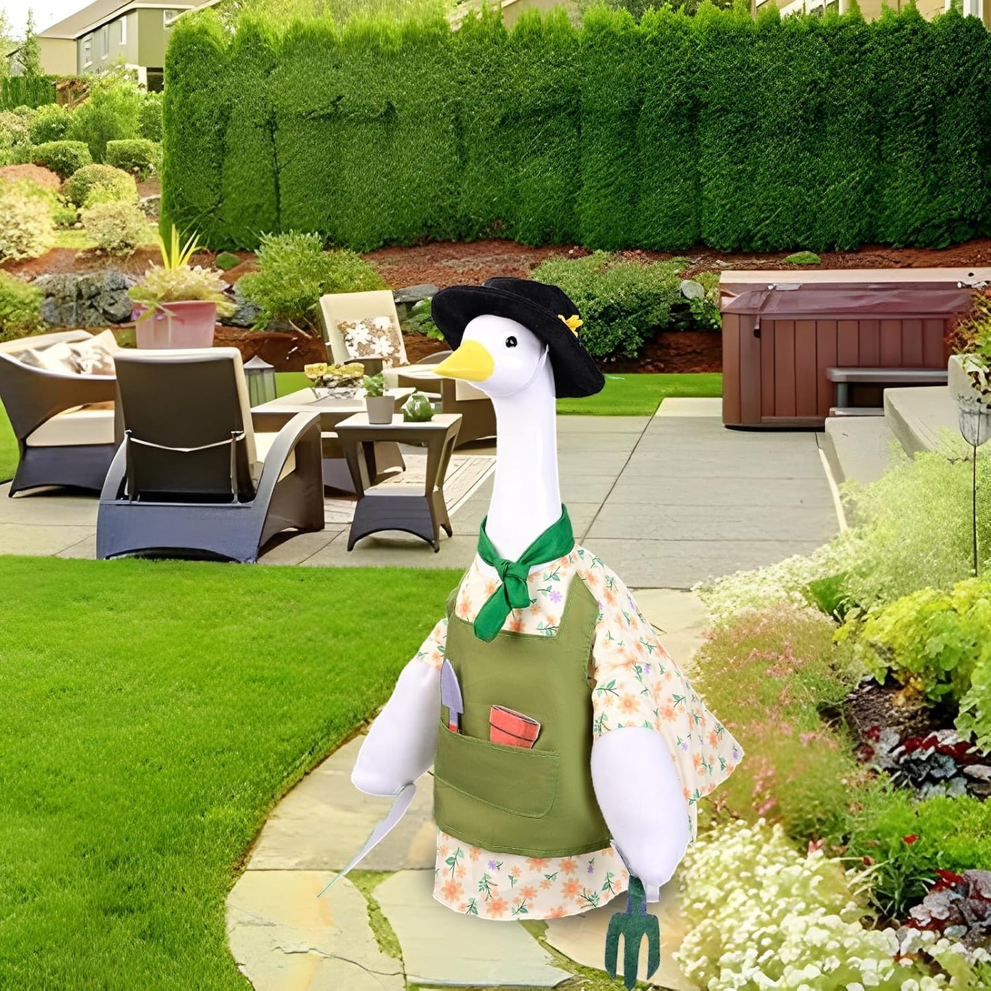 Gardener Goose Outfit for 23” Porch Goose Statue – Cute Lawn Goose Clothes for Outdoor Garden, Patio, Yard, Seasonal Decoration (Gardening Theme)