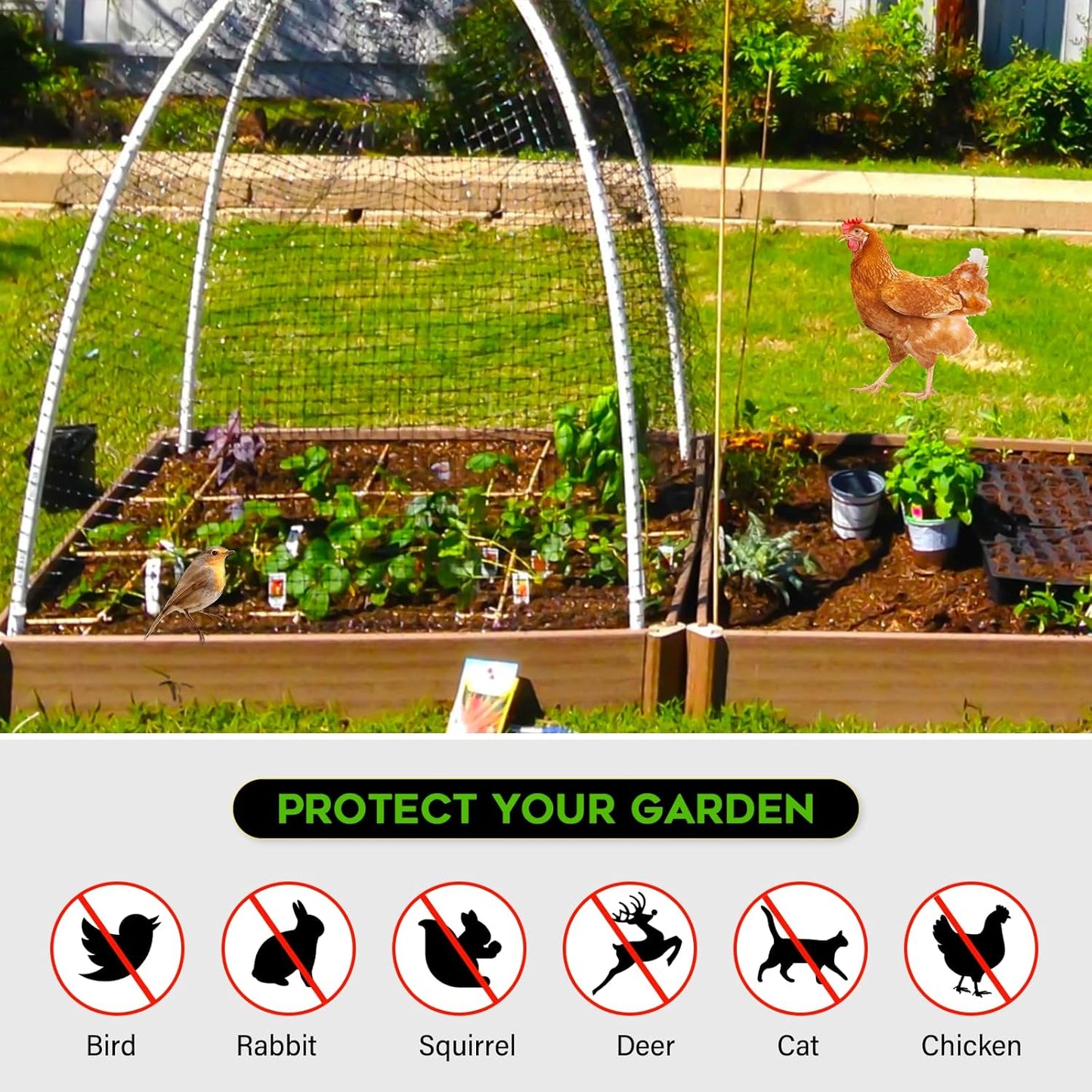 FEED GARDEN Deer Netting Deer Fence Netting, 7 x 100 Feet for Garden Protection Reusable Protective for Plants Fruit Trees Vegetables Against Birds and Other Animals