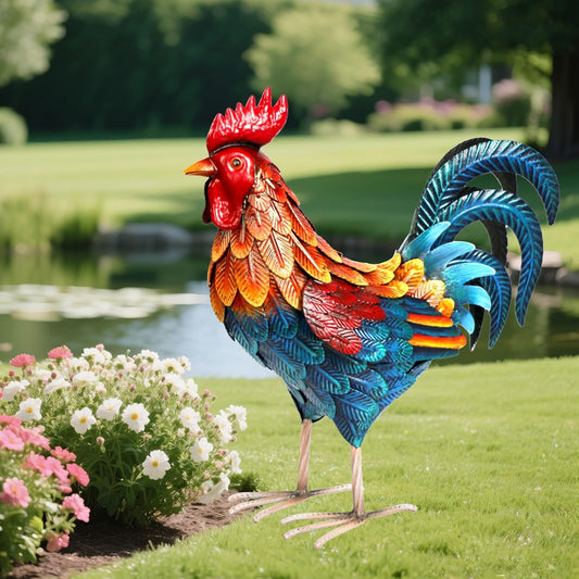 Shorayn Metal Rooster Statues Outdoor Garden Decor Metal Chicken Sculptures & Statues Chicken