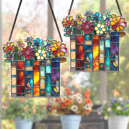 2 Bookaholic Suncatchers, Mountain and Flower Book Acrylic Ornaments Window Hanging, Bookish Librarian Gifts for Fantasy Book Lover Reader Women Accessories Library Bookshelf Decor SC-62-1