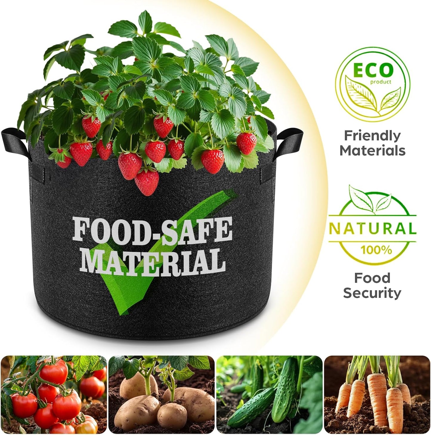 5 Pack 10 Gallon Grow Bags, Thickened Nonwoven Fabric Planter Pots with Handles, Heavy Duty 300G Garden Pots for Tomato, Potato and Vegetable