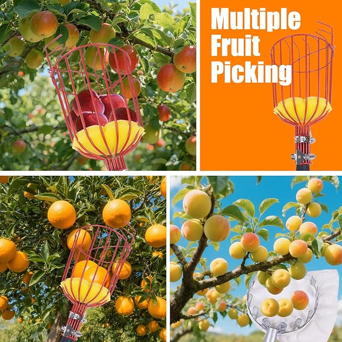 13FT Telescopic Fruit Picker with Wire Basket and Bag Basket,Adjustable Fruit Picker Pole with Basket Telescoping,4-13FT Fruit Picker Pole,Suitable for Picking Apples,Mangoes,Plums and Others