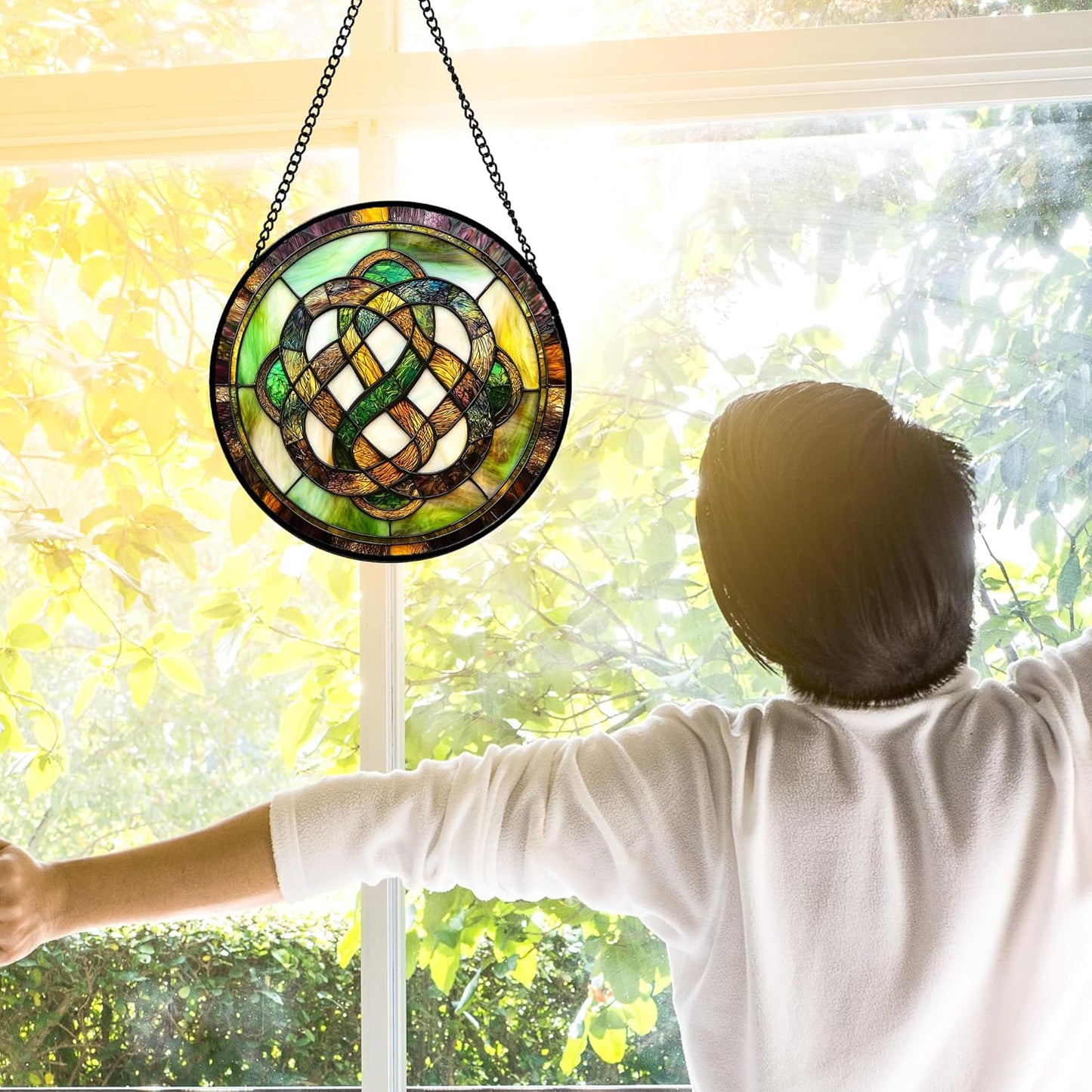 Stained Glass Window Hanging, Tiffany Abstract Totem Sun Catchers Colorful Glass Panel Bless Suncatcher Decor for Birthday for Women, Men, Wife, Aunt, and Mom 6.3 in