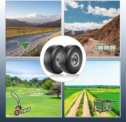 Cenipar 10" 4.10/3.50-4" Flat Free Tire and Wheel 10" Polyurethane Solid Tire with 5/8" Bearings 2.2" Offset Hub -10” Solid Tires for Wagon Wheelbarrow Garden Cart Hand Truck Generator